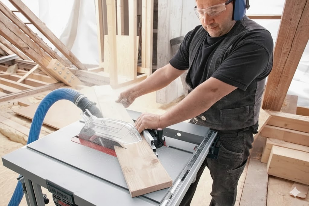 Serra esquadria Bosch GTS 10 J, uma das melhores serras esquadrias pela sua portabilidade e potência.