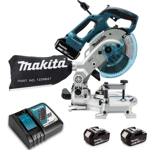 Serra de esquadria a bateria Makita DLS600 em detalhes para cortes de precisão