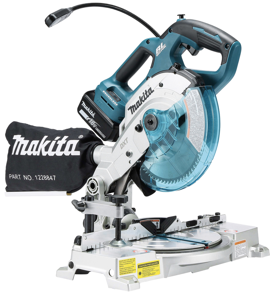 Design compacto da Makita DLS600 para fácil transporte em obras